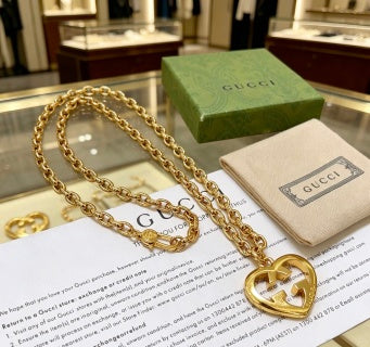 Gucci Heart Interlocking G Pendant Chain Necklace