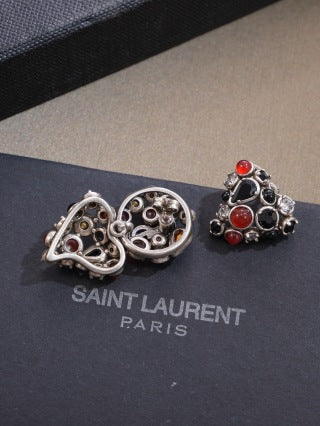 YSL Vintage Gemstone Mosaic Clip-On Earrings