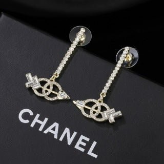 CHANEL Elvina Crystal Chain Cross Earrings