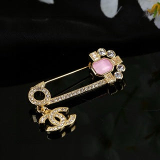 CHANEL Seraphine Pink Accent Safety Pin Brooch