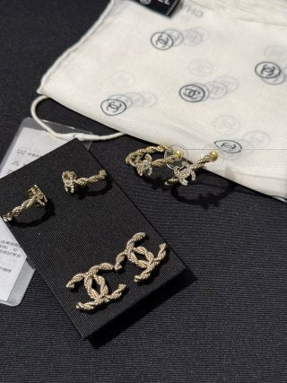 Chanel Light Gold Twisted-Design Stud Earrings