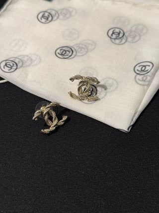 Chanel Light Gold Twisted-Design Stud Earrings