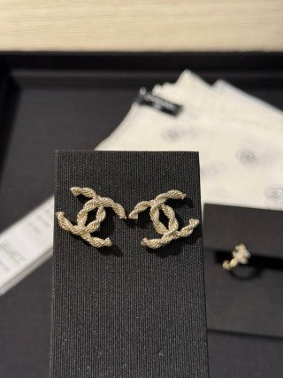 Chanel Light Gold Twisted-Design Stud Earrings