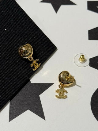 Chanel Gold Conch Shell Drop Earrings