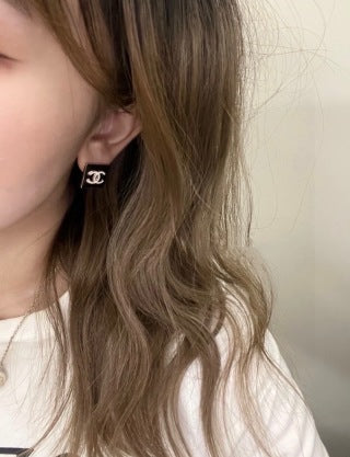 CHANEL Noelia Noir Square Signature Stud Earrings