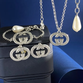Gucci Interlocking G Crystal Medallion Necklace