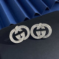 Gucci Interlocking G Crystal Oval Stud Earrings