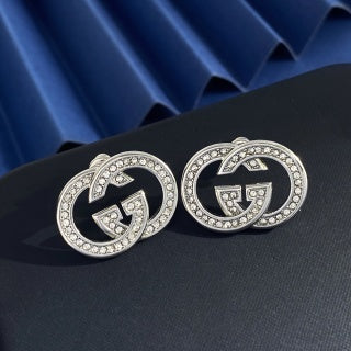 Gucci Interlocking G Crystal Oval Stud Earrings