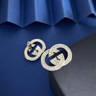 Gucci Interlocking G Crystal Oval Stud Earrings