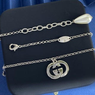 Gucci Interlocking G Crystal Medallion Necklace
