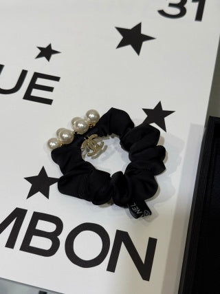 Chanel Elegant Pearl Charm Hair Scrunchie