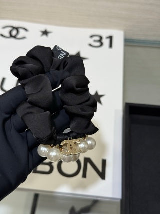 Chanel Elegant Pearl Charm Hair Scrunchie