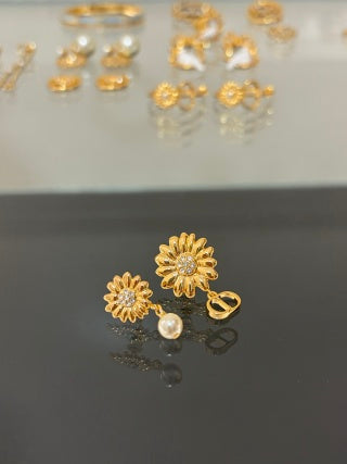 Dior Sunflower Pearl Crystal Stud Earrings