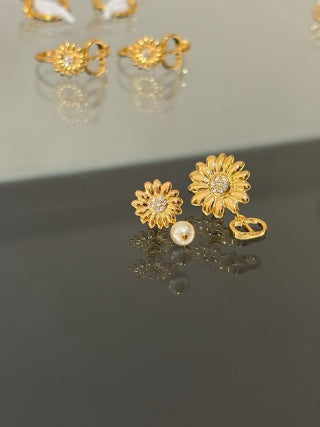Dior Sunflower Pearl Crystal Stud Earrings