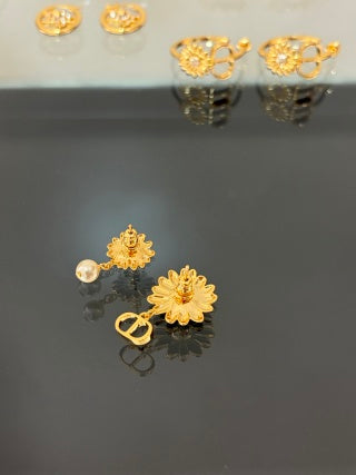 Dior Sunflower Pearl Crystal Stud Earrings