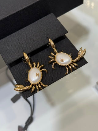 Chanel Gold-Tone Earrings with Crab and Shell Pearl