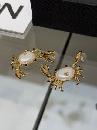 Chanel Gold-Tone Earrings with Crab and Shell Pearl