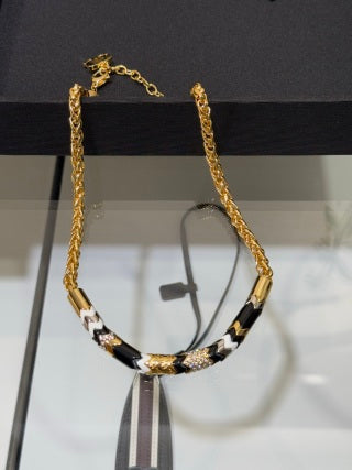 Chanel Black and Gold Enamel and Crystal Wave Short Necklace