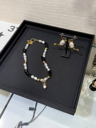 Chanel Black Enamel Double-C and Baroque Pearl Short Necklace