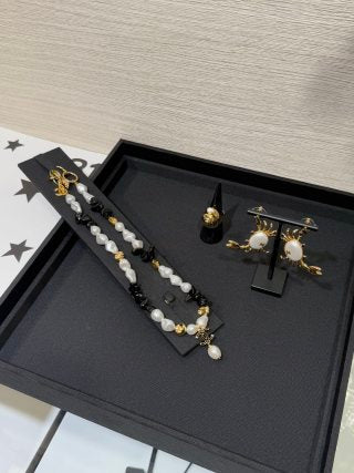 Chanel Black Enamel Double-C and Baroque Pearl Short Necklace
