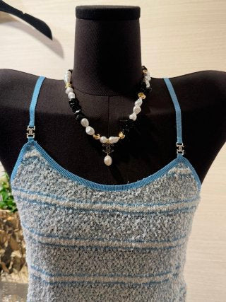 Chanel Black Enamel Double-C and Baroque Pearl Short Necklace