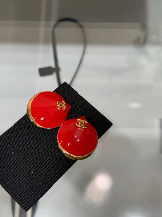 Chanel Red Enamel Gold Stud Earrings – Elegant Luxury Fashion Jewelry