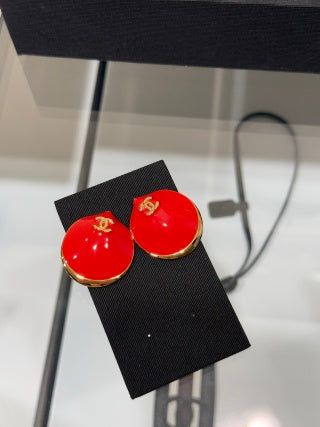 Chanel Red Enamel Gold Stud Earrings – Elegant Luxury Fashion Jewelry