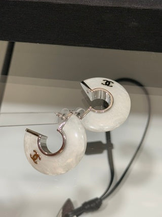 Chanel Mother of Pearl Signature Hoop Earrings