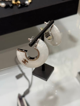 Chanel Mother of Pearl Signature Hoop Earrings