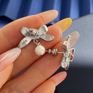Dior Bow Pearl Butterfly Earrings