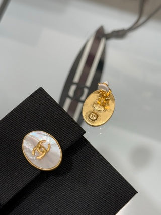 Chanel Vintage Gold-Tone Oval Clip-On Earrings with Natural Mother-of-Pearl