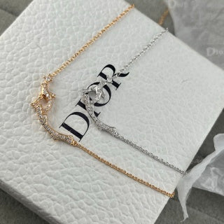 Dior Crystal Crescent Moon Charm Necklace