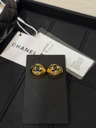 Chanel Vintage Round Signature Earrings