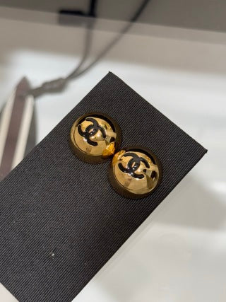 Chanel Vintage Round Signature Earrings