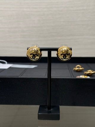 Chanel Vintage Round Signature Earrings