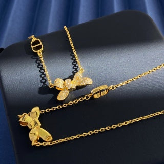 Dior Butterfly Crystal Charm Necklace