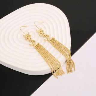 YSL Crystal Fringe Logo Cascade Earrings