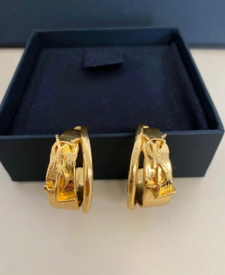 YSL Engraved Gold Cuff Hoop Earrings