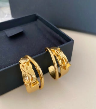 YSL Engraved Gold Cuff Hoop Earrings