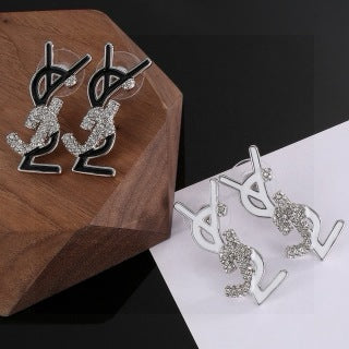 YSL Pavé Crystal Monogram Statement Earrings