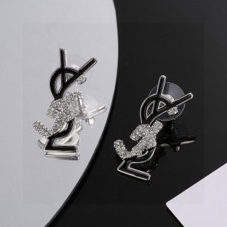 YSL Pavé Crystal Monogram Statement Earrings