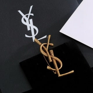 YSL Twisted Rope Monogram Gold Brooch