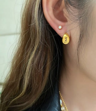 YSL Oval Logo Mini Stud Earrings