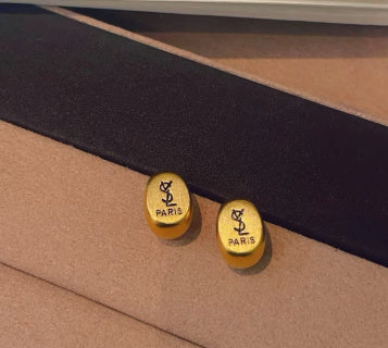 YSL Oval Logo Mini Stud Earrings