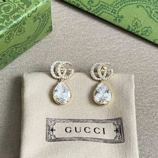 Gucci Interlocking G Crystal Teardrop Drop Earrings