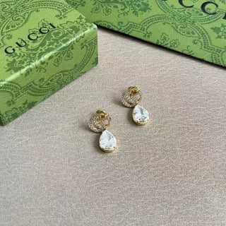 Gucci Interlocking G Crystal Teardrop Drop Earrings
