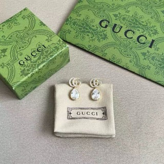Gucci Interlocking G Crystal Teardrop Drop Earrings