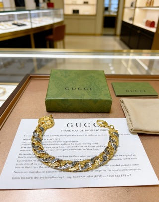 Gucci Interlocking G Twisted Chain Crystal Link Bracelet