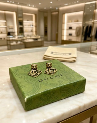 Gucci Interlocking G Lion Head Geometric Stud Earrings