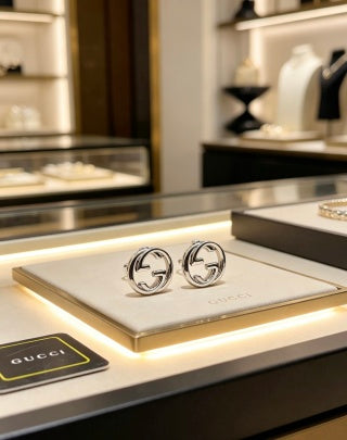Gucci Interlocking G Circular Crystal Stud Earrings